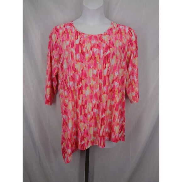 Susan Graver Pink Liquid Knit Asymmetric Hem Top Blouse Plus Size 1X - Picture 1 of 12